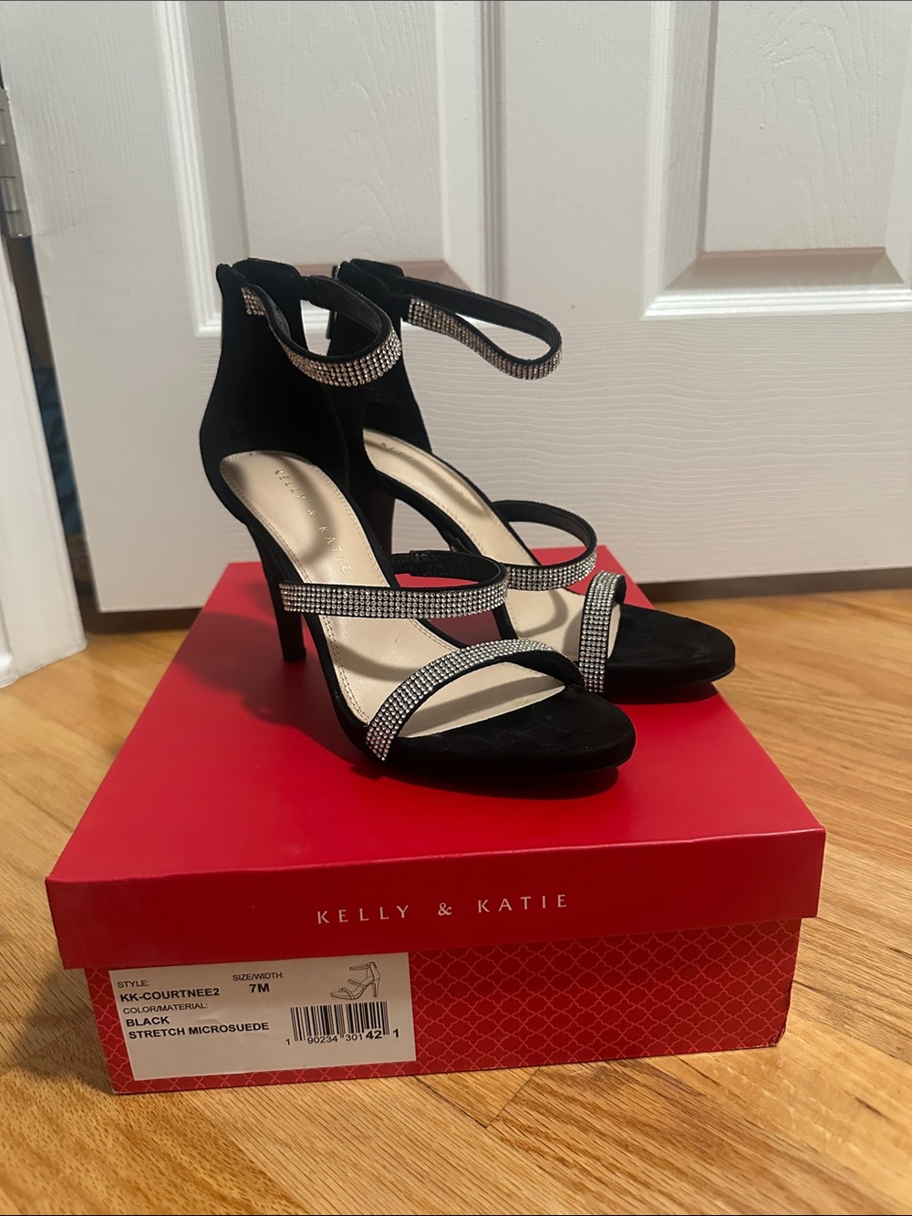 Kelly & Katie Black Rhinestone Strap Stiletto Heels